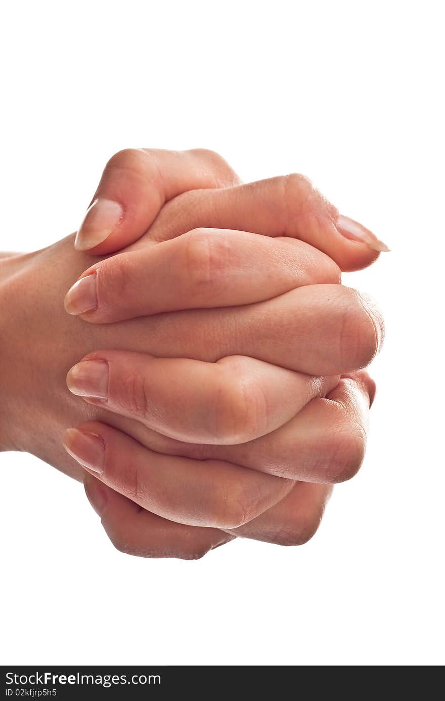 Woman's hands isolated on white background