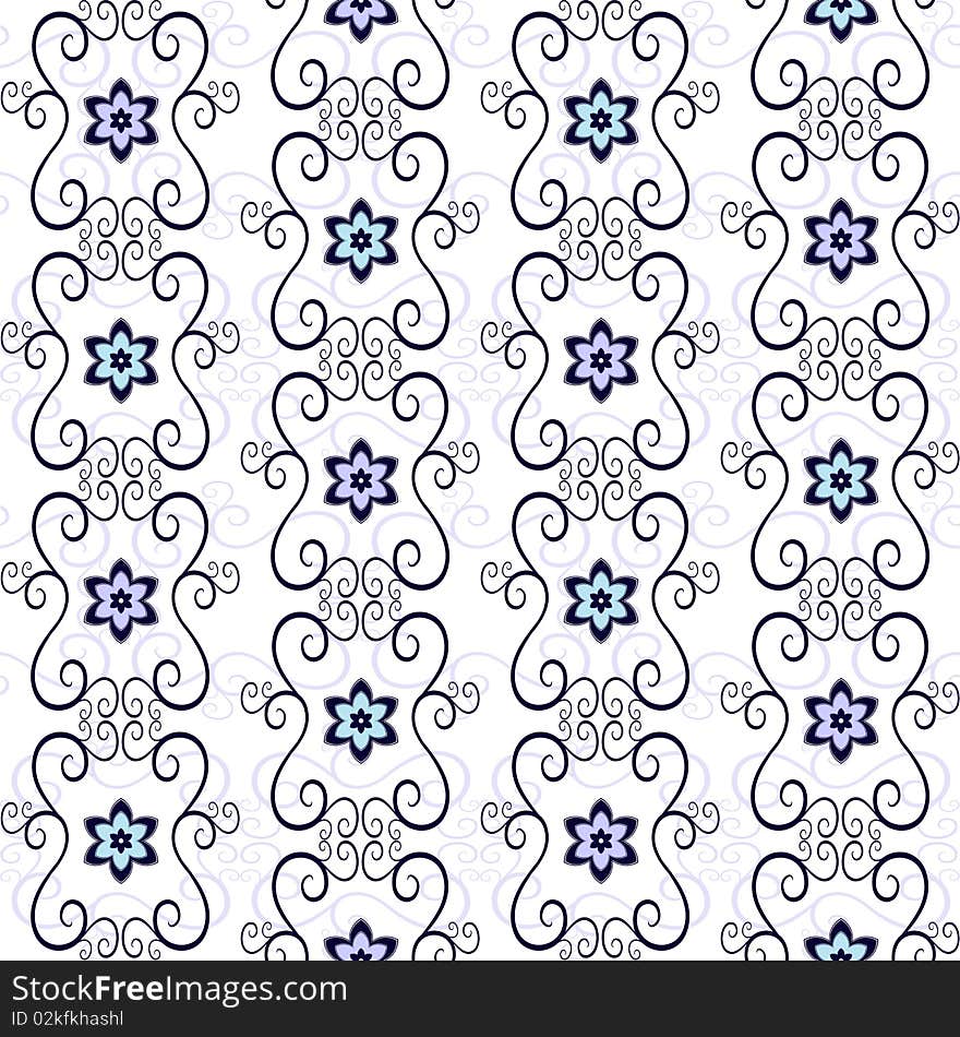 Seamless floral white pattern with curls and flowers. Seamless floral white pattern with curls and flowers