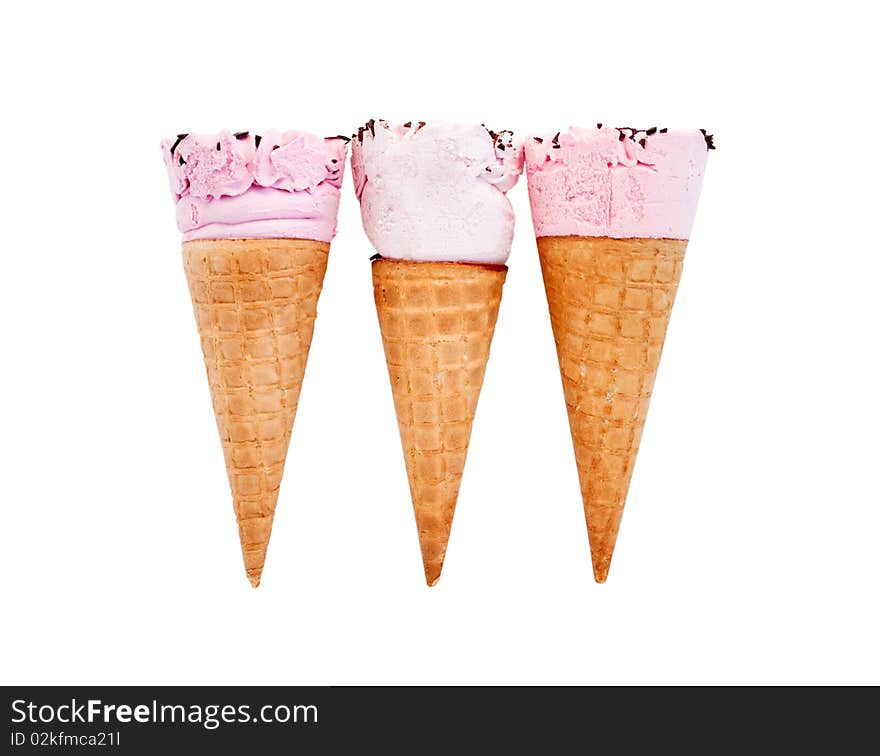 Ice-cream in a wafer cup on a white background