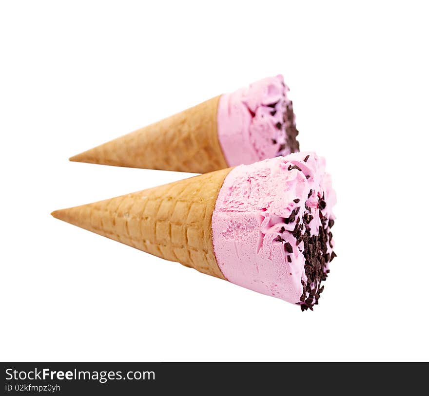 Ice-cream in a wafer cup on a white background