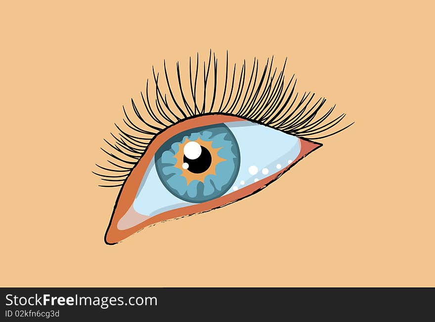 Blue female eye with long eyelashes. illustration. Blue female eye with long eyelashes. illustration