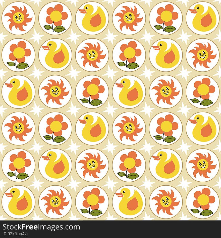 Seamless Pattern With Sun And Flowers