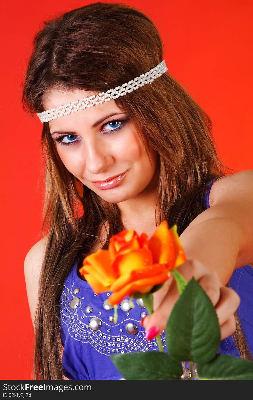 Pretty young girl in blue blouse