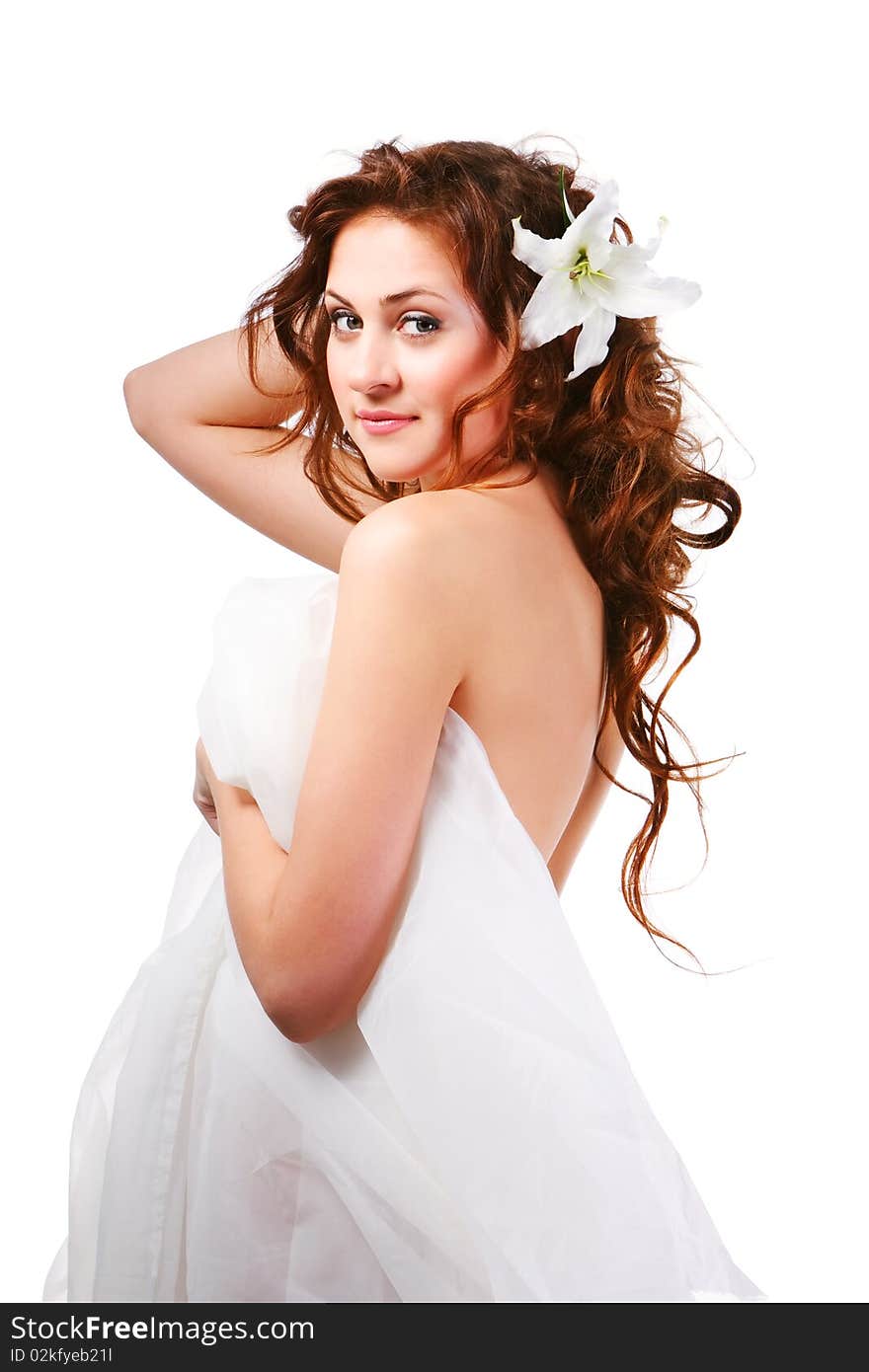 Portrait of a sweet girl in white on white background. Portrait of a sweet girl in white on white background.