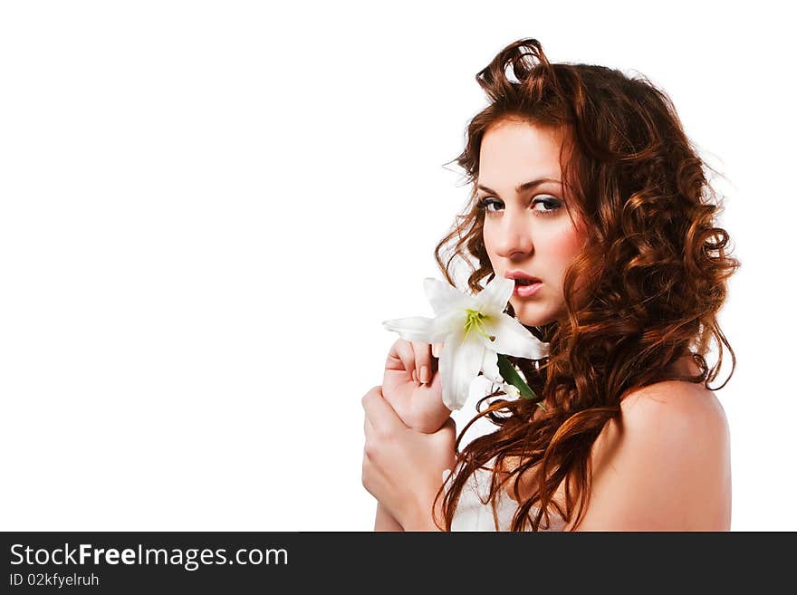 Beautiful alluring young girl in white