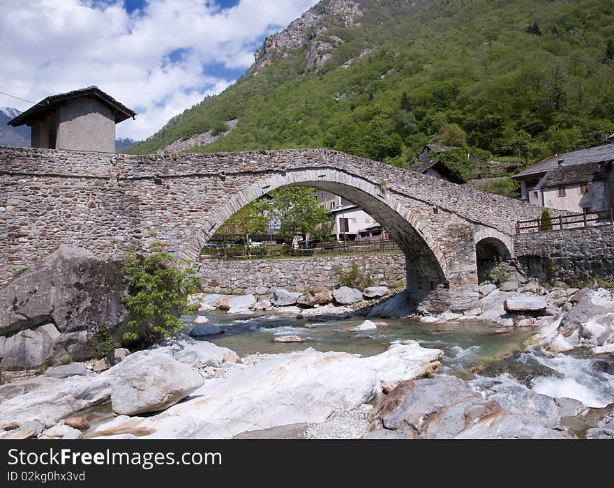 Picture of an old roman bridge in Aosta Valley