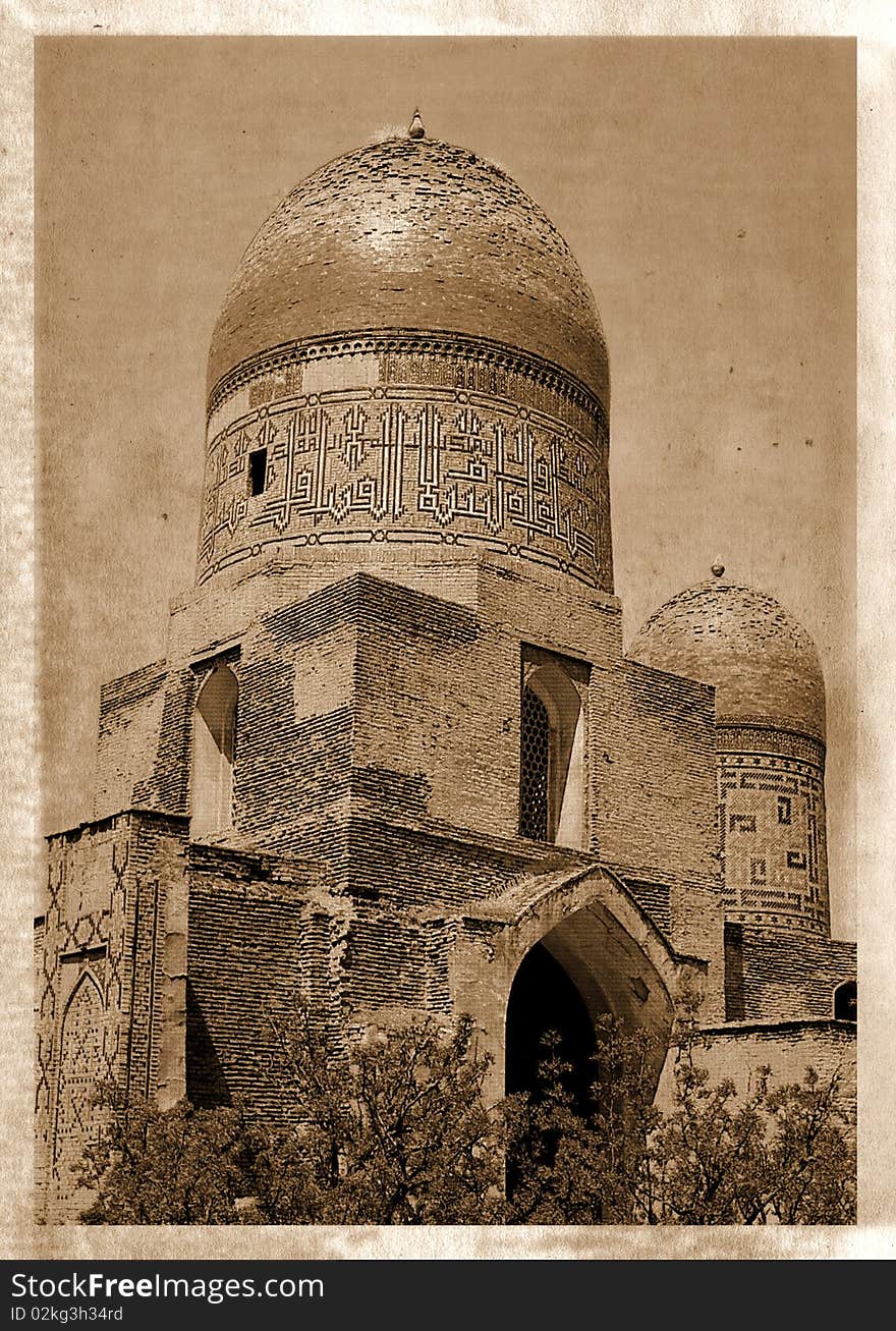 Ancient mosque on aging photography