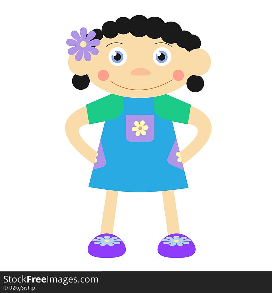 Funny curly cartoon vector girl with the flower in haer. Funny curly cartoon vector girl with the flower in haer