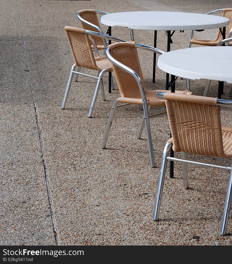 Image of closed empty Australian cafe or restaurant tables and chairs. Image of closed empty Australian cafe or restaurant tables and chairs