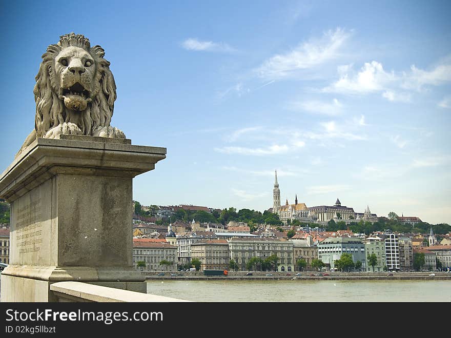 View on Budapest city, Hungary from a historical bridge with the Danube river. View on Budapest city, Hungary from a historical bridge with the Danube river