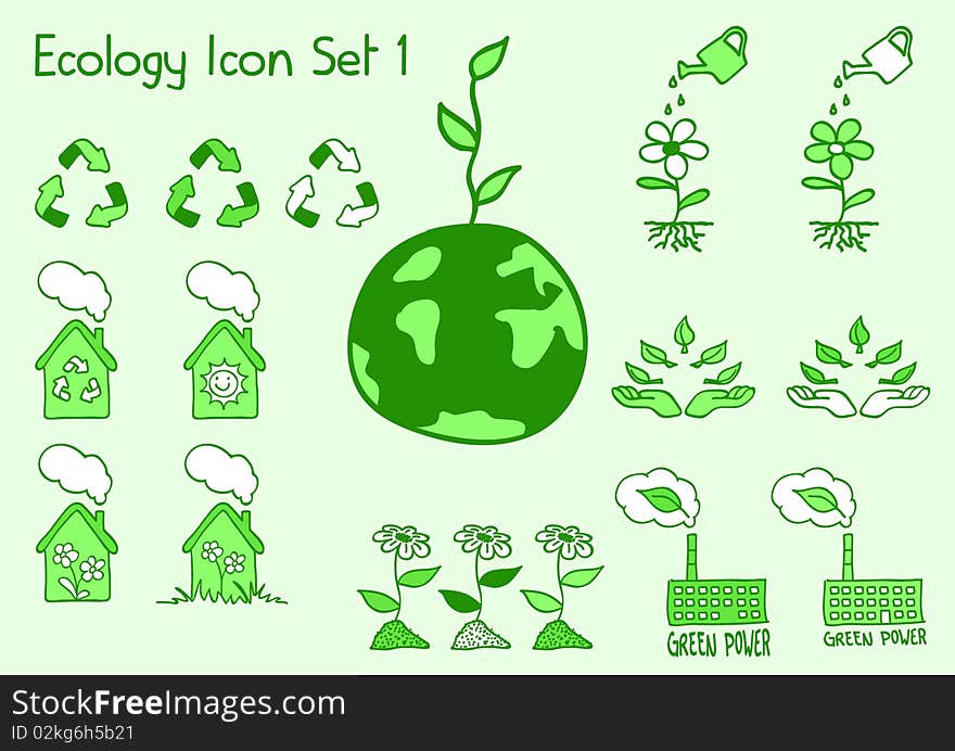 A set of ecology icons in doodle style. A set of ecology icons in doodle style