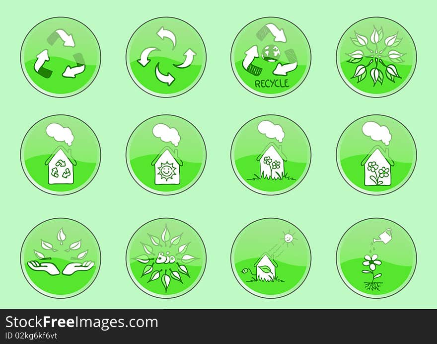 A set of ecology buttons. A set of ecology buttons