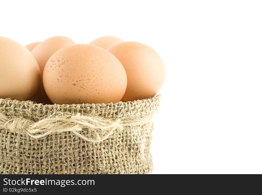 Many eggs are in the bag. Isolated on white background