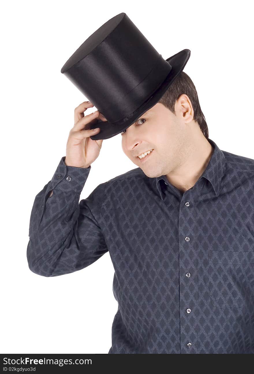 Brightly pictures of cheerful man in top hat (cylinder)