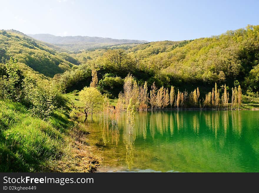 The clear lake in the Crimea mountains. The clear lake in the Crimea mountains