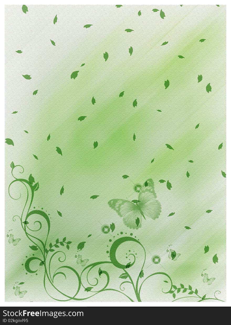 A beautiful invitation card with leaves and butterflies background