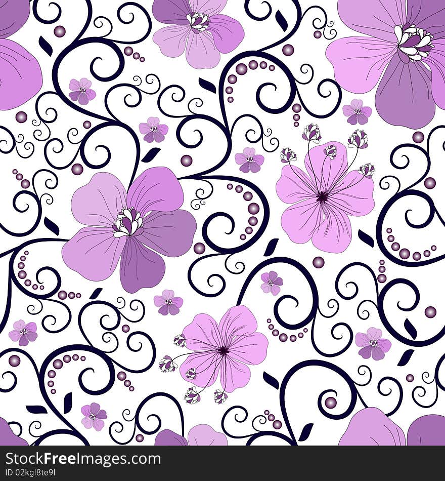 Seamless floral pattern with curls and flowers