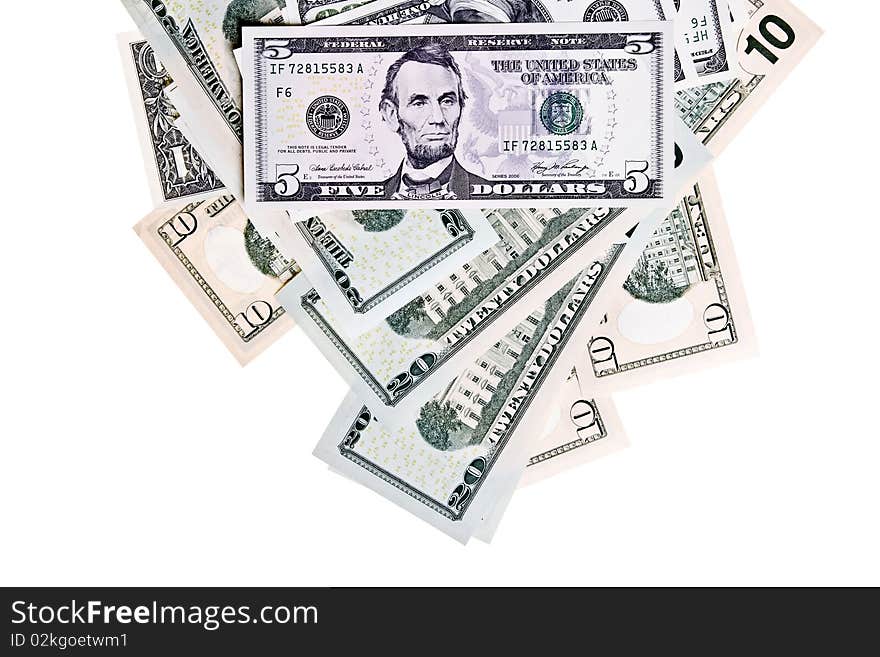 Dollar denominations isolated on a white backgroun