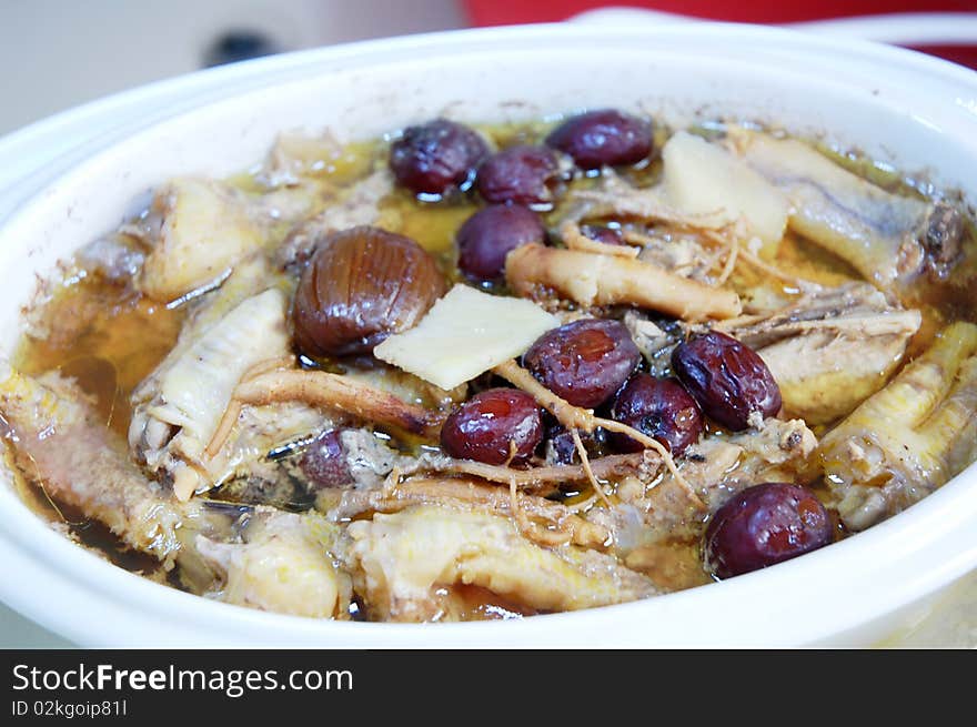 Close up of chicken and ginseng soup