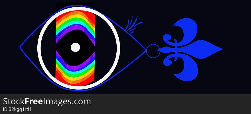 A rainbow eye in a blue fantasy fish