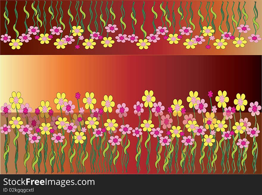 Flowers border at the brown background. Flowers border at the brown background