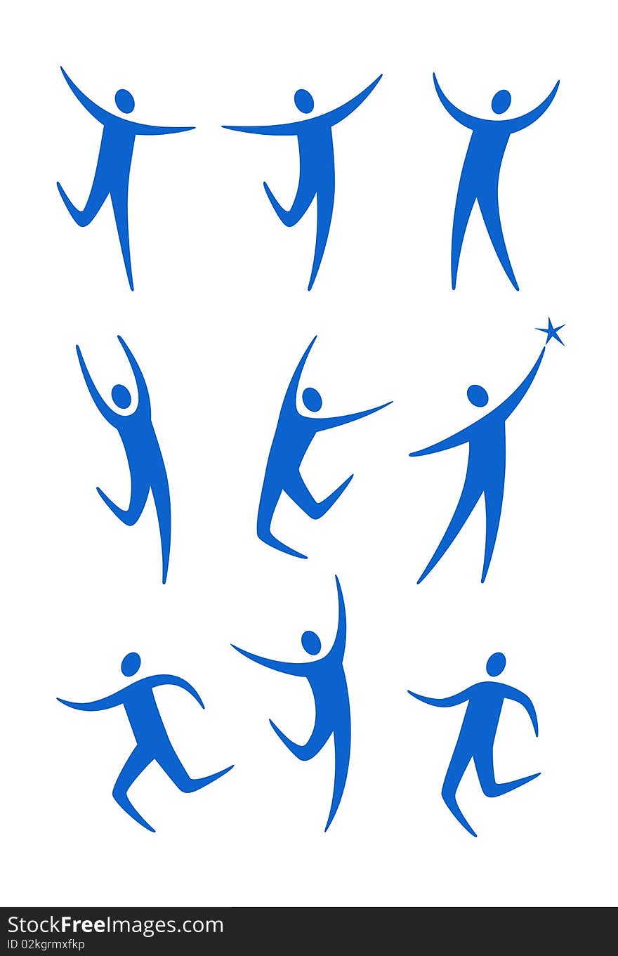 Set of stylized blue figures. Set of stylized blue figures