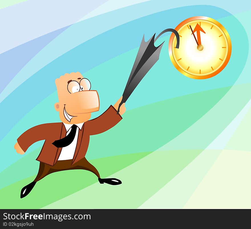 Businessman jumping at the clock