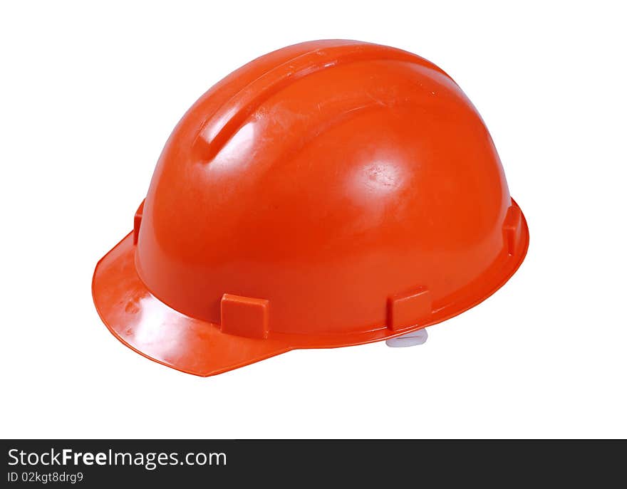 Isolated protective orange helmet for construction