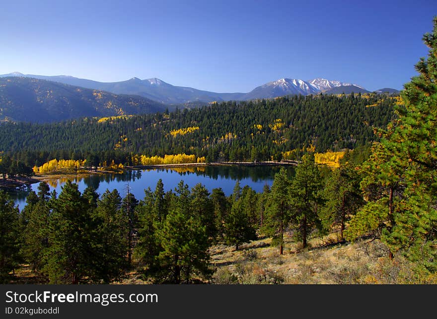 Scenic landscape in Rocky mountains of Colorado in autumn time