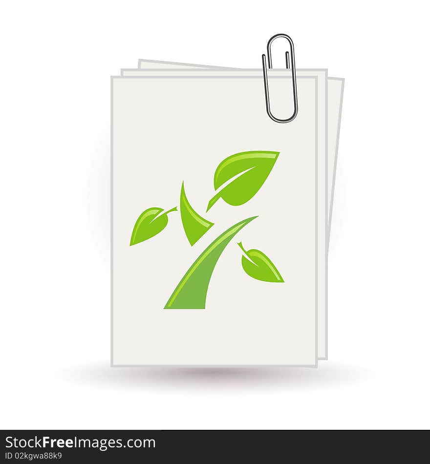 Illustration of paper with plant on white