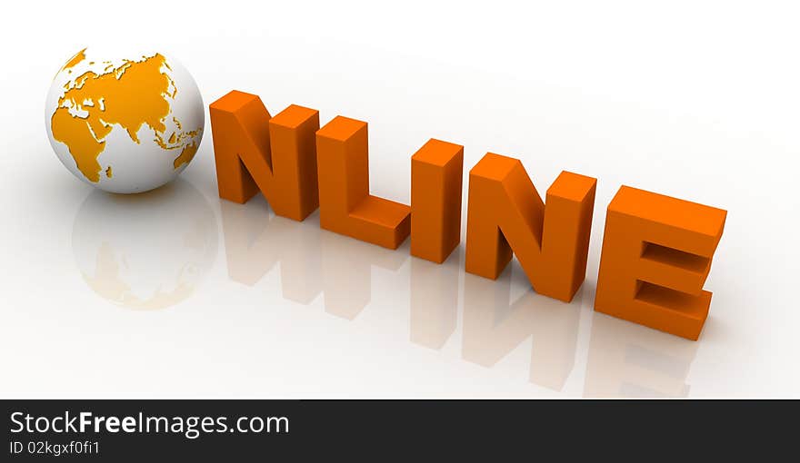 3d rendered illustration of orange online with earth on white background