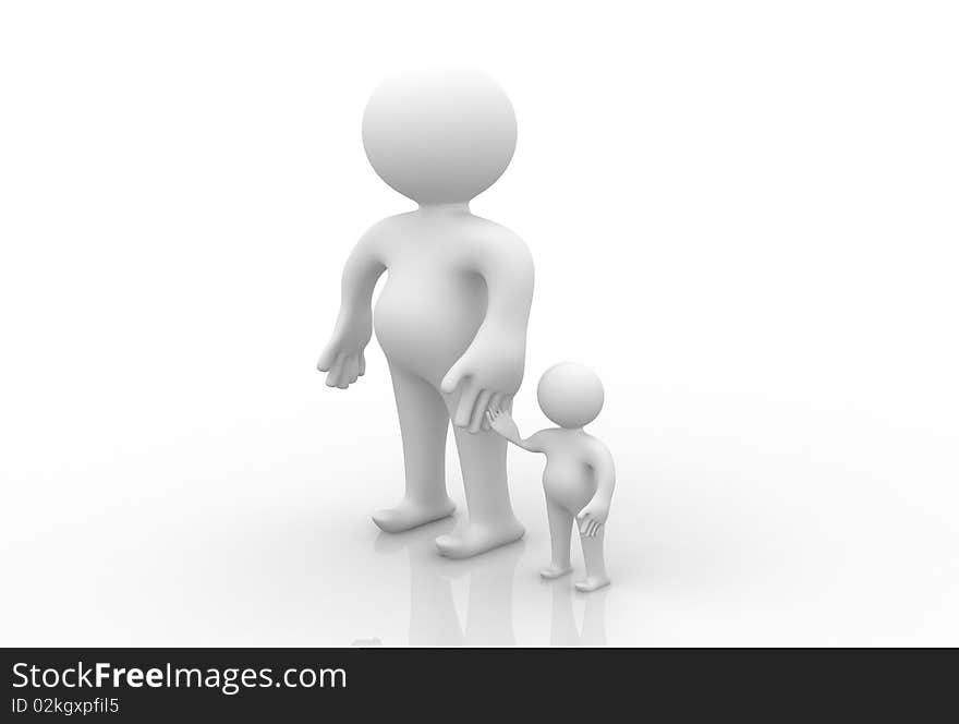 An illustration of a 3d father and son  standing next to each other, isolated on a white background