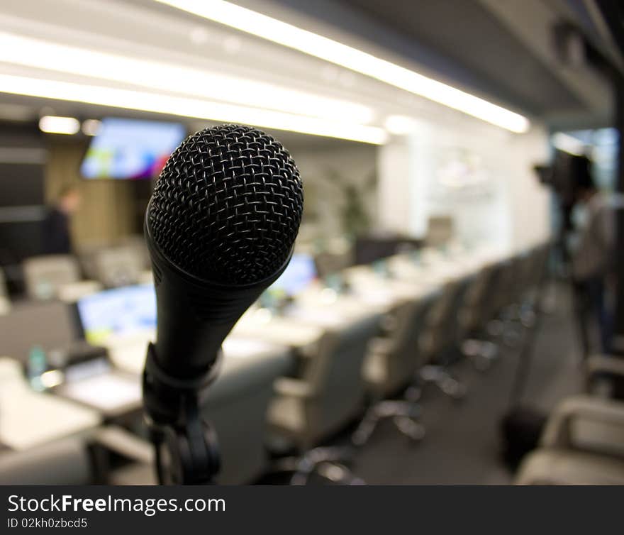 Microphone in a conference to a hall before a business meeting