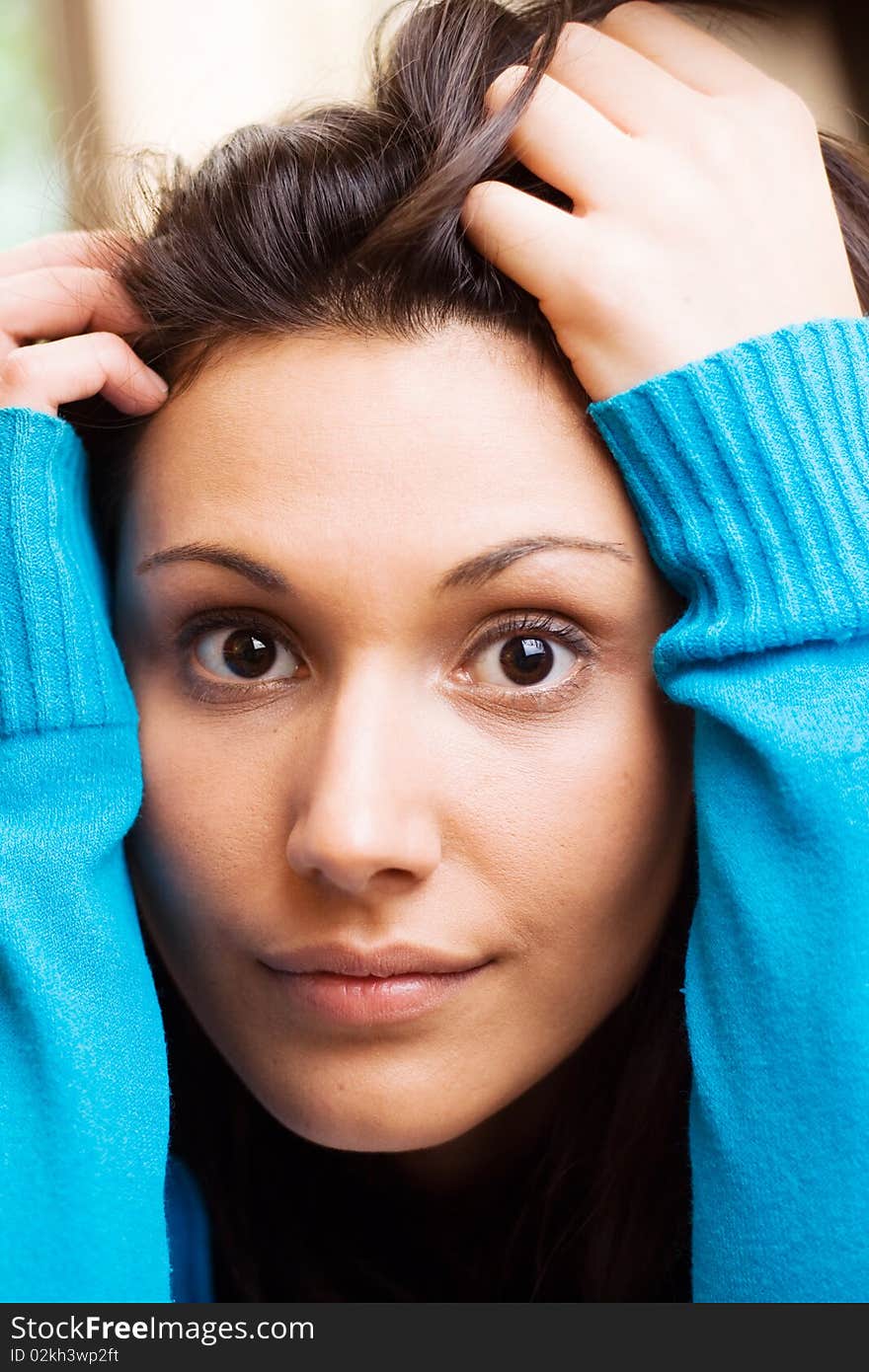 Portrait of attractive woman in thought attitude