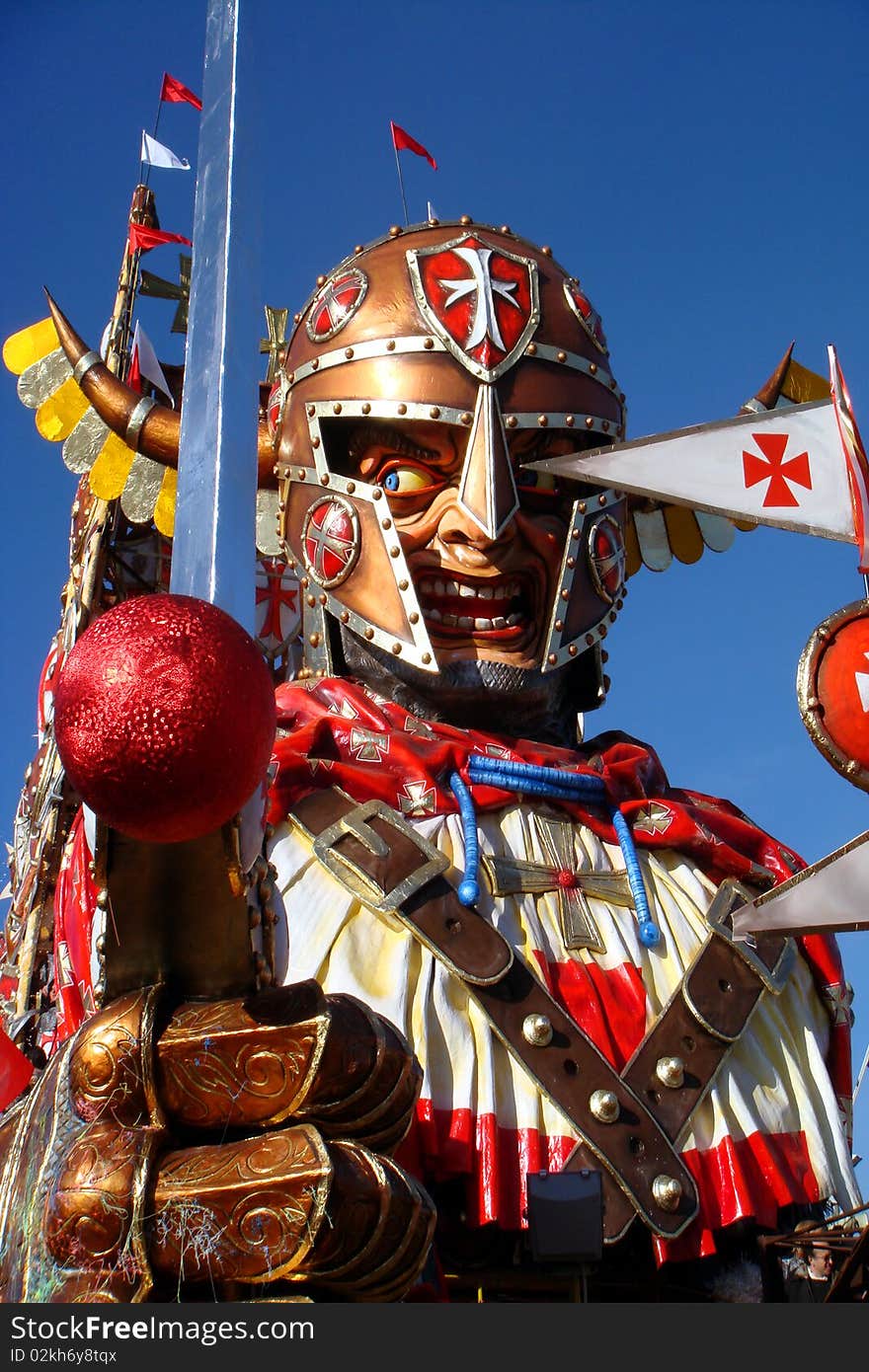 Allegoric cart of Viareggio carnival featuring a crusade soldier