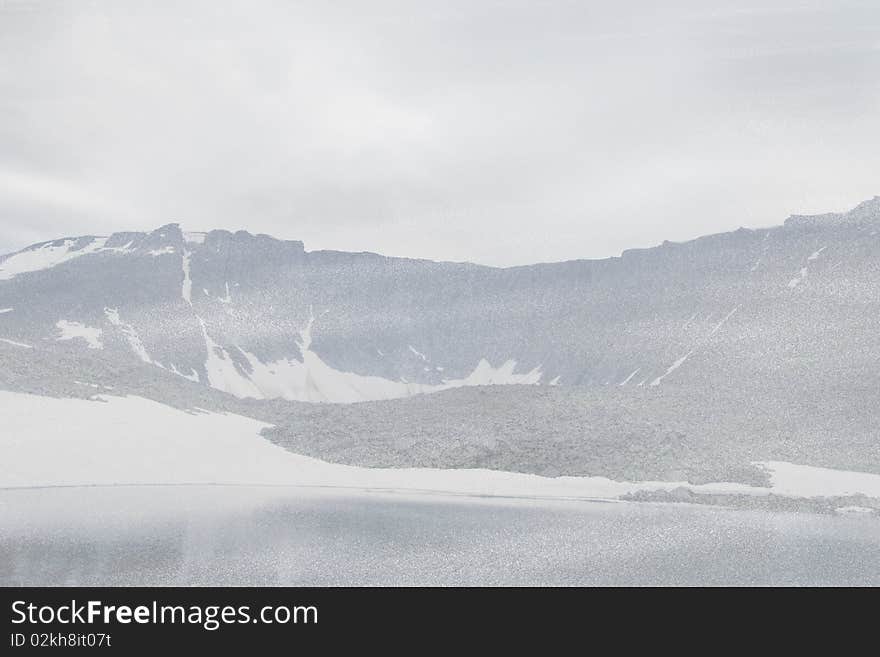 Snow blizzard in Ural mountains, northern Russia