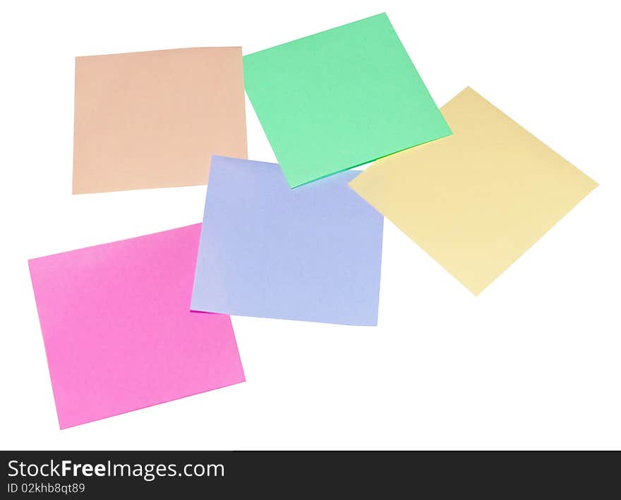 The sticky colour Note for data recording on white background. The sticky colour Note for data recording on white background