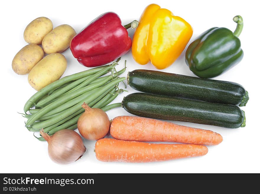 Mixed vegetables over white background