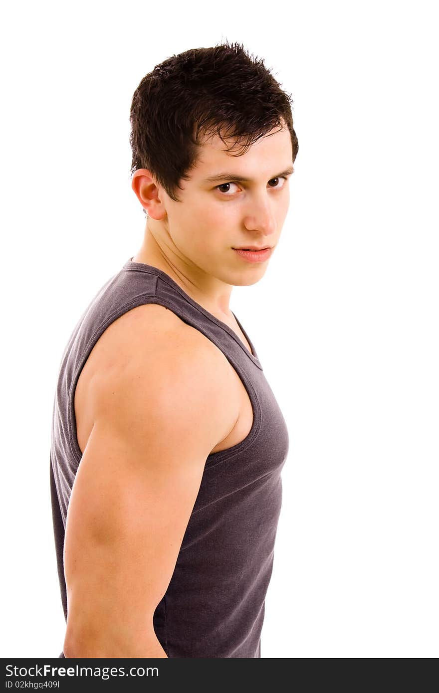 Young casual man portrait on white background