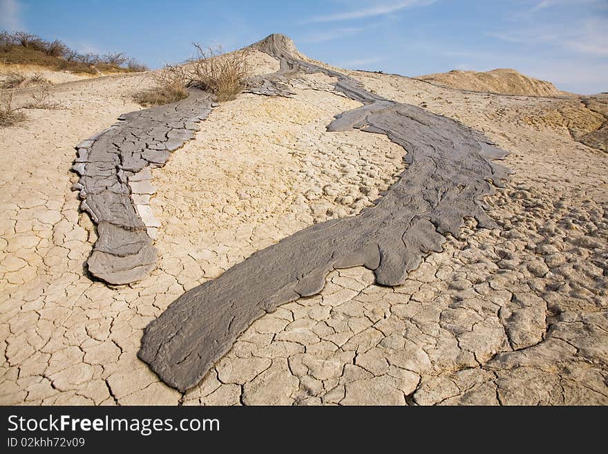 Muddy volcanos in Romania near Buzau. Rare geological feature consisting in the gas pushing the mud on the surface. Muddy volcanos in Romania near Buzau. Rare geological feature consisting in the gas pushing the mud on the surface