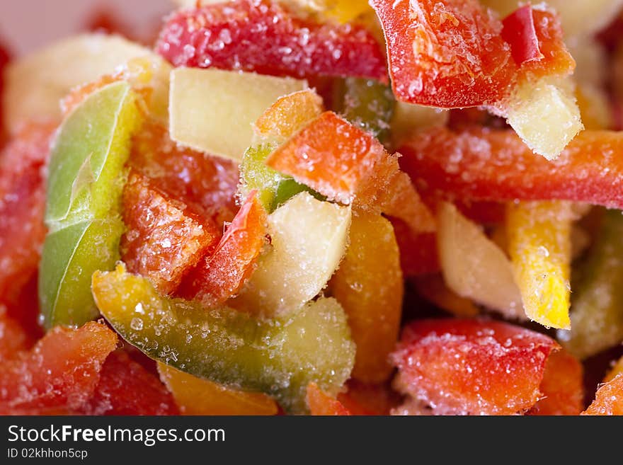 Frozen multicolored peppers