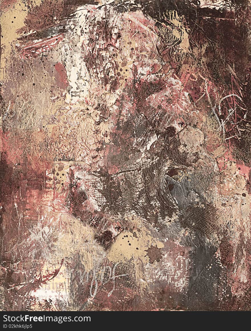 Heavy watercolor paper covered in thick paint in earth colors and acrylic modeling medium. Heavy watercolor paper covered in thick paint in earth colors and acrylic modeling medium