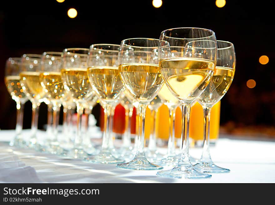 Filled glasses on the table in a restaurant. Filled glasses on the table in a restaurant