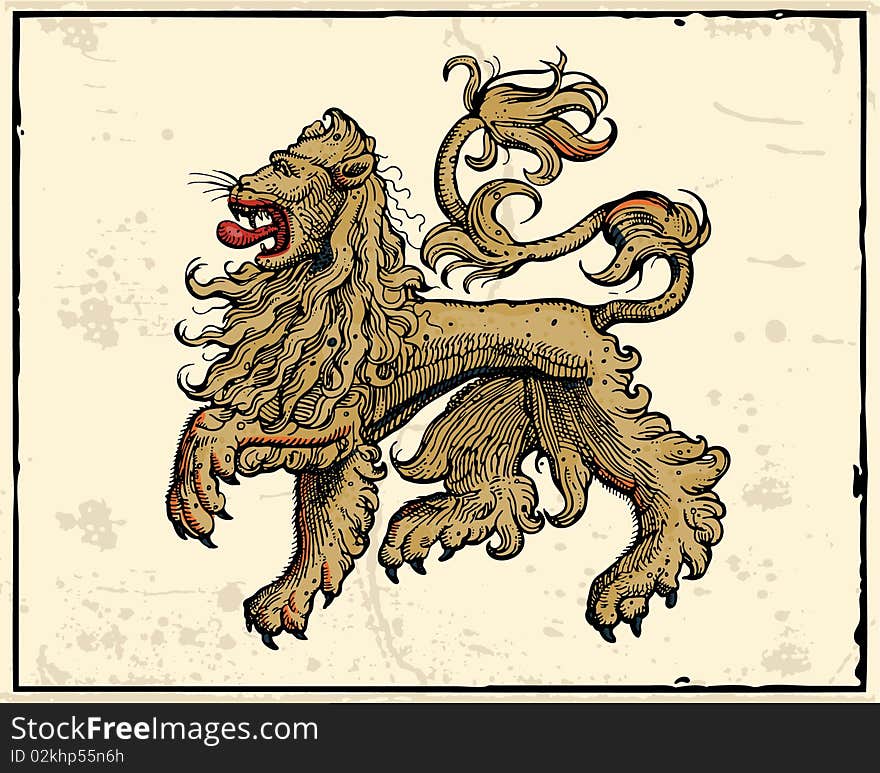 Heraldic lion isolated on light background.