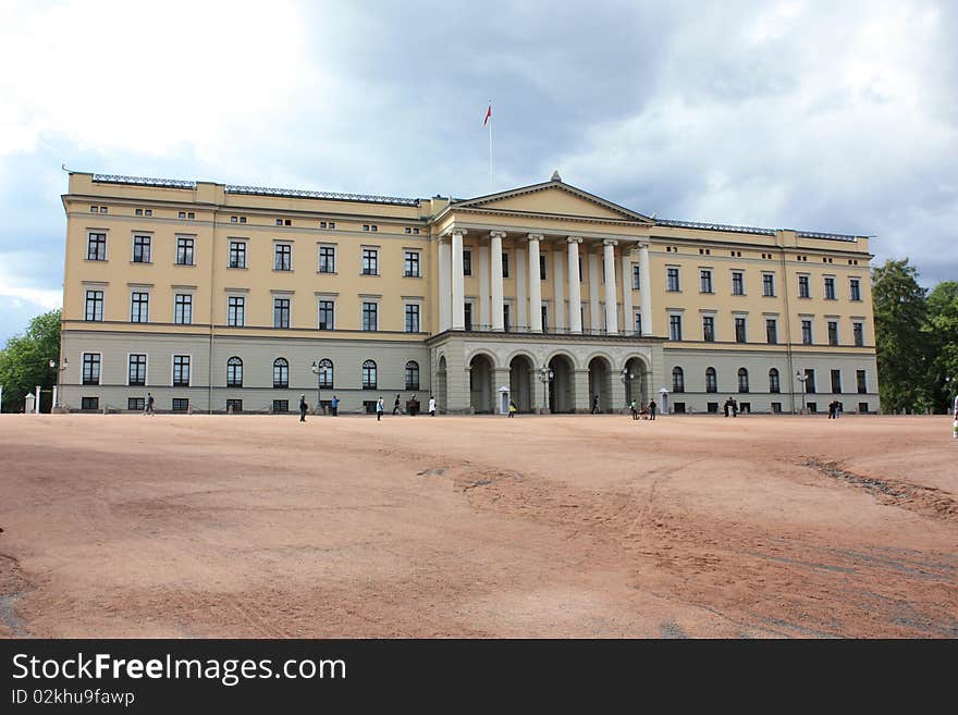 The facade of the palace of the president in the capital of norway, oslo. The facade of the palace of the president in the capital of norway, oslo