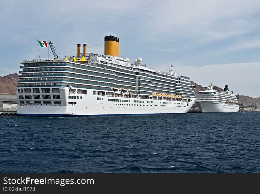 Giant cruise ships moored in the dock. Giant cruise ships moored in the dock.