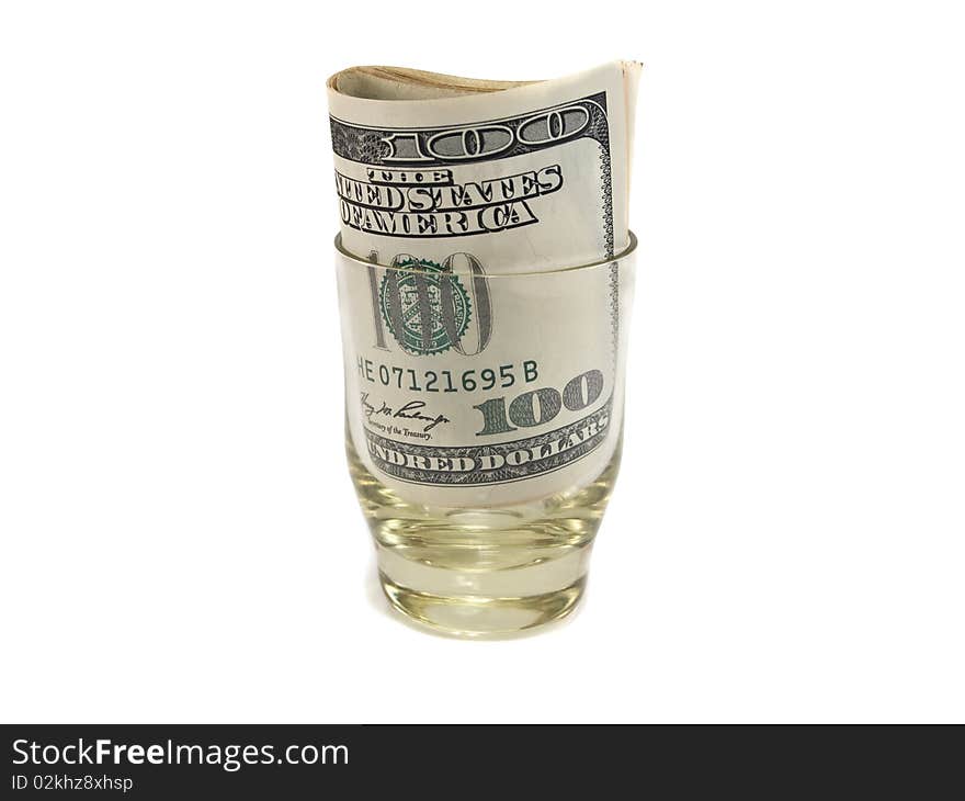 Isolated photo of dollars in glass