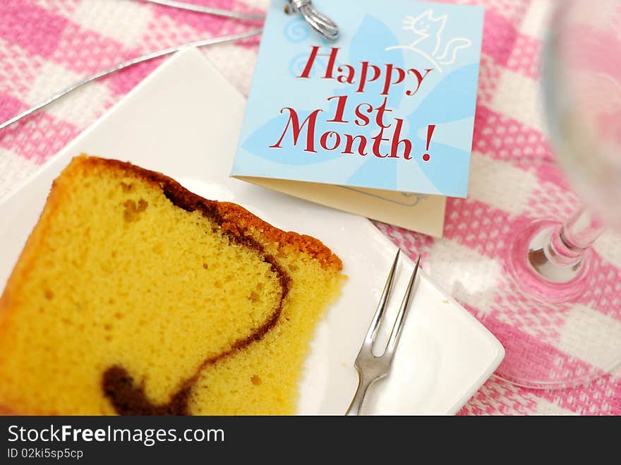 Slice of butter cake and card