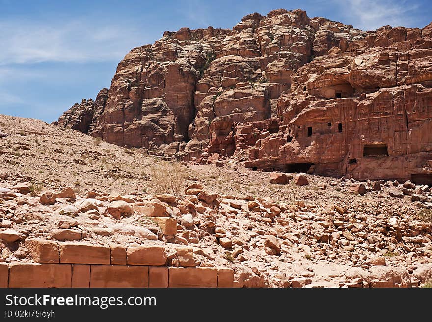 Wide View Of Large Cliff Side Tomb.