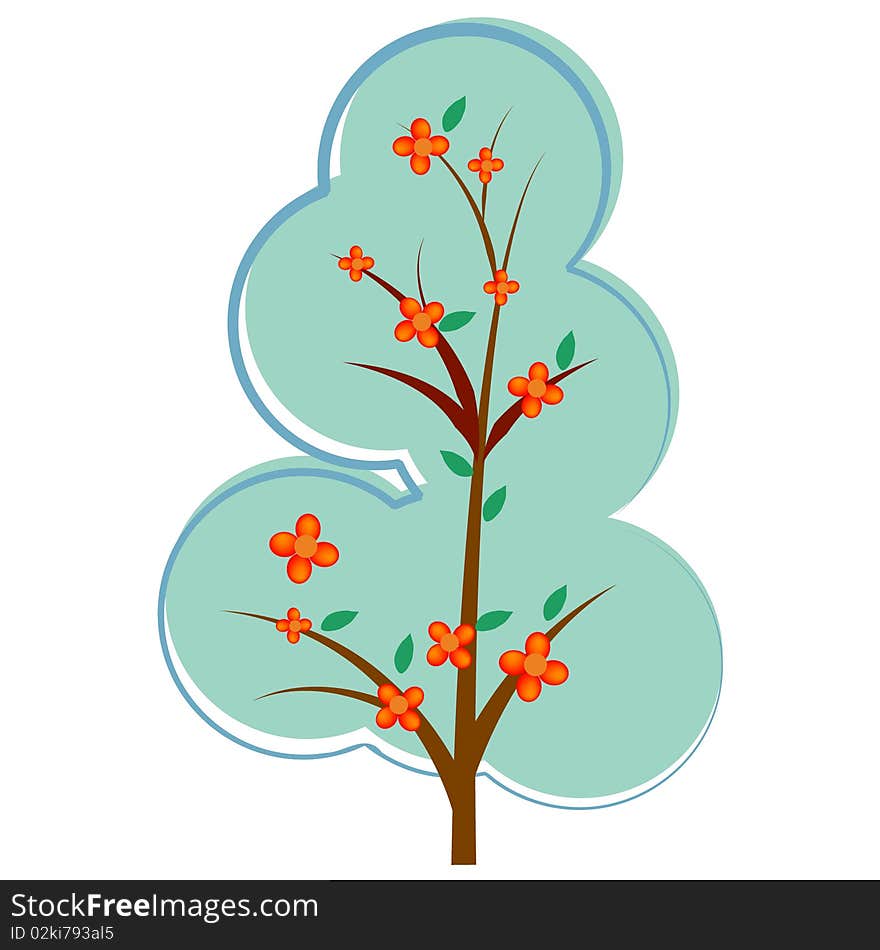 A vector illustration of a tree with orange flowers. A vector illustration of a tree with orange flowers